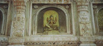 Temple art at the MahaBodhi temple, the center of the world for Buddhists which houses the Bodhi Tree under which the Buddha sat. Photo by Hunter Marston, 07.