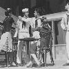 From the exhibit: Rex Cooper, Muriel Bentley, Jerome Robbins, John Kriza, Janet Reed, and Harold Lang perform Fancy Free in 1944. (Photo by Hurrell)