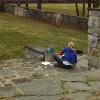 An art student taking advantage of the garden view