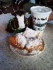 Skids is about to dive into his beignets and coffee at the Cafe Du Mond in New Orleans!