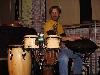 Skids hangs with drummer during modern dance class, Hope Stone Studio, Houston