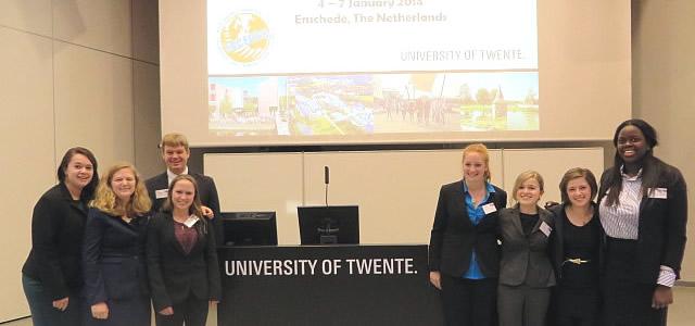 The%20Skidmore%20EUROSIM%20delegation%20at%20the%20podium%20at%20the%20University%20of%20Twente.