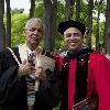 Civil rights leader and honorary degree recipient, Julian Bond with Joshua Woodfork, executive director of the President's Office at Skidmore College 