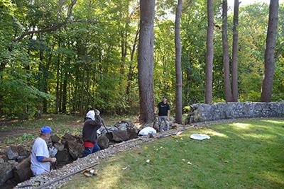 Alumni%20Memorial%20Garden--Work%20underway%20on%20the%20garden%27s%20wall.%20