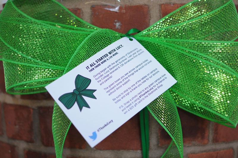 Green bows were tied all over campus