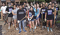 Students working in the community garden