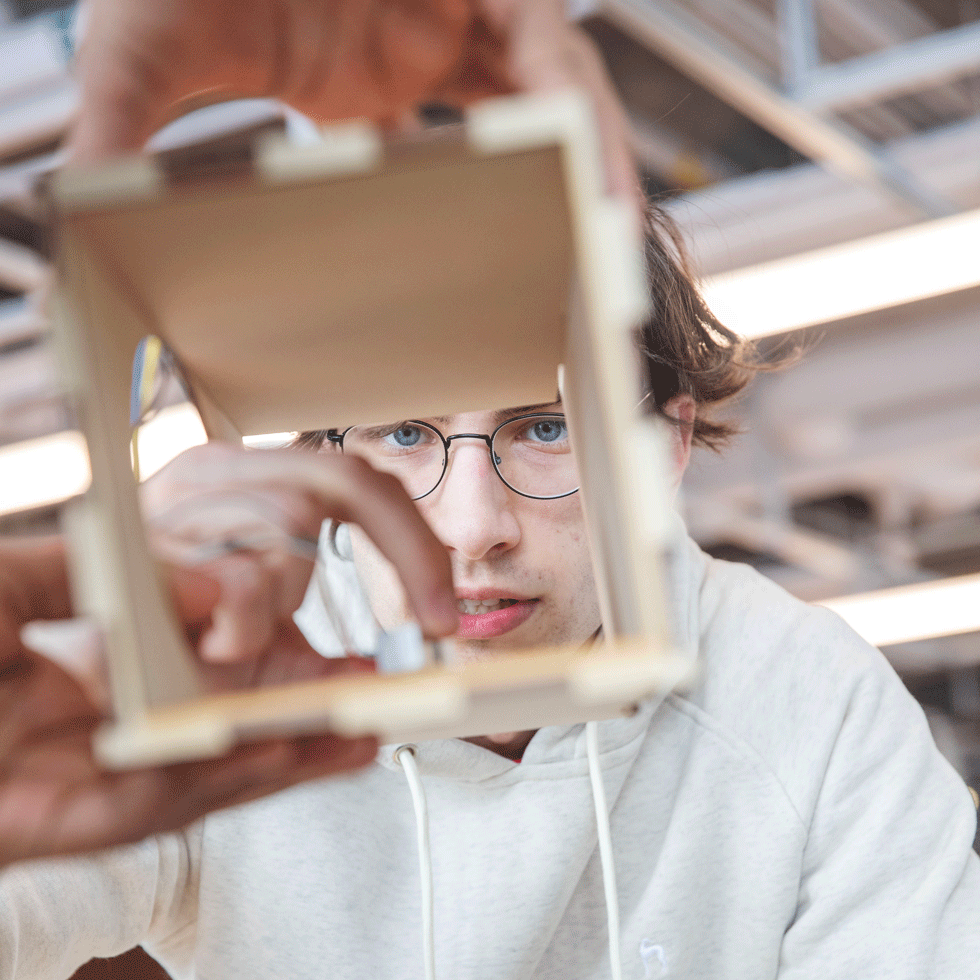 Skidmore College physics major Charles Thacher works on a project in the IdeaLab in the Billie Tisch Center for Integrated Sciences