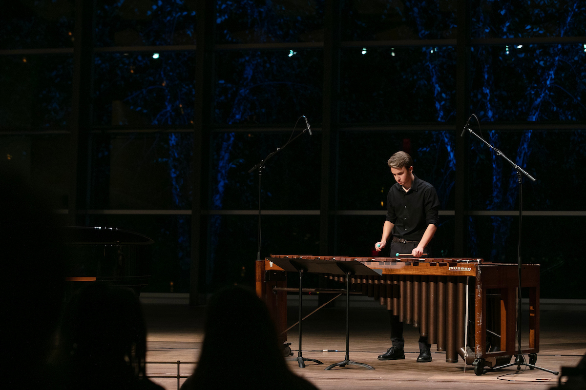 Skidmore College students perform during the Filene Scholars concert in the Helen Filene Ladd Concert Hall in the Arthur Zankel Music Center during Celebration Weekend Friday, October 20, 2023.