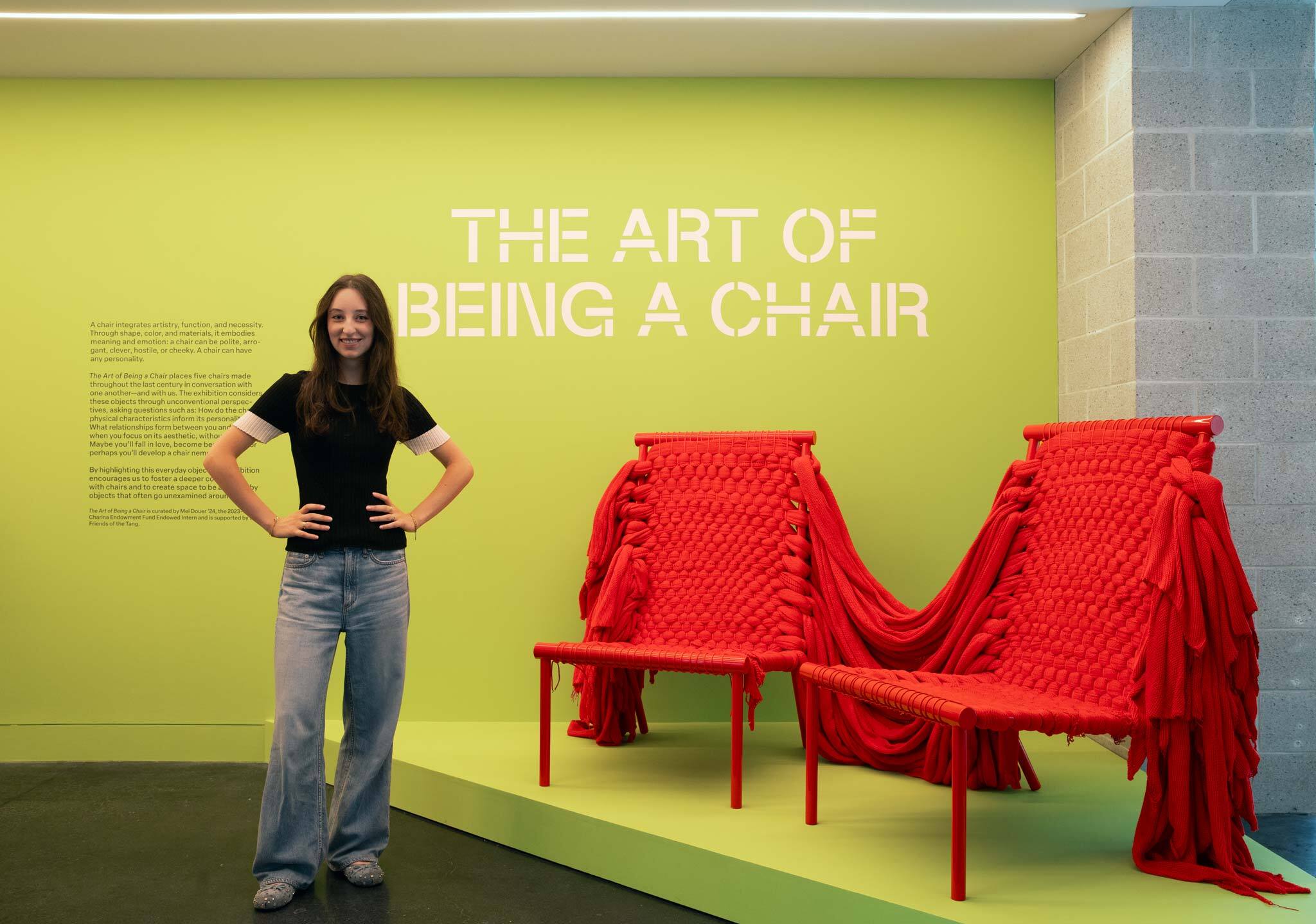 The Art of Being a Chair As the 2023‑24 Charina Endowment Fund Endowed Intern, Mel Douer ’24 used the internship’s capstone‑project opportunity to explore design history, taking a playful approach to reading the aesthetics of chairs.