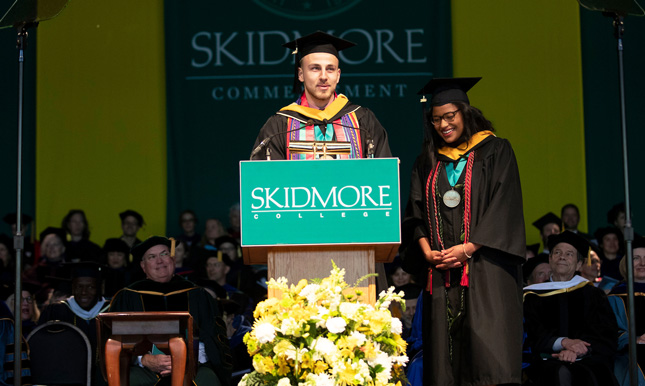 Edvinas Rupkus and Imara Bina Joroff represented their fellow seniors as co-chairs of the Senior Gift Executive Committee.