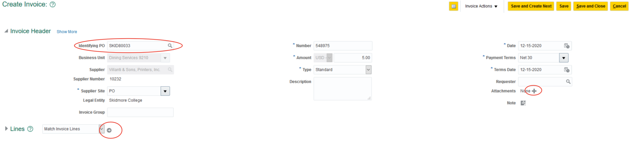 Entering an Invoice for a Purchase Order