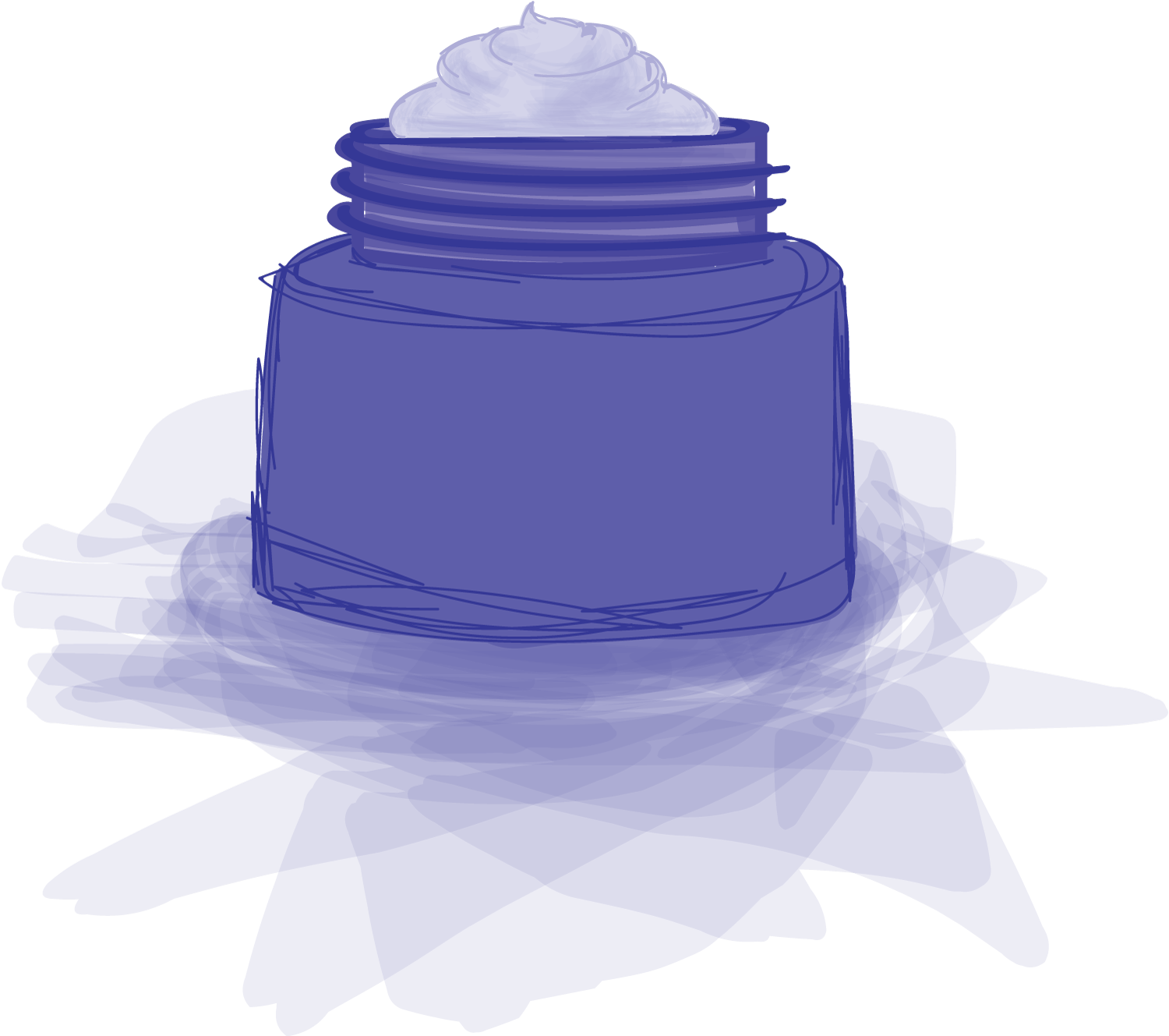 a purple pot with a clay face mask
