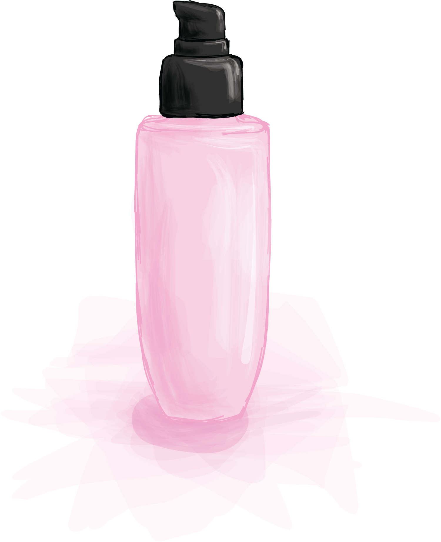 a pink bottle with a pump