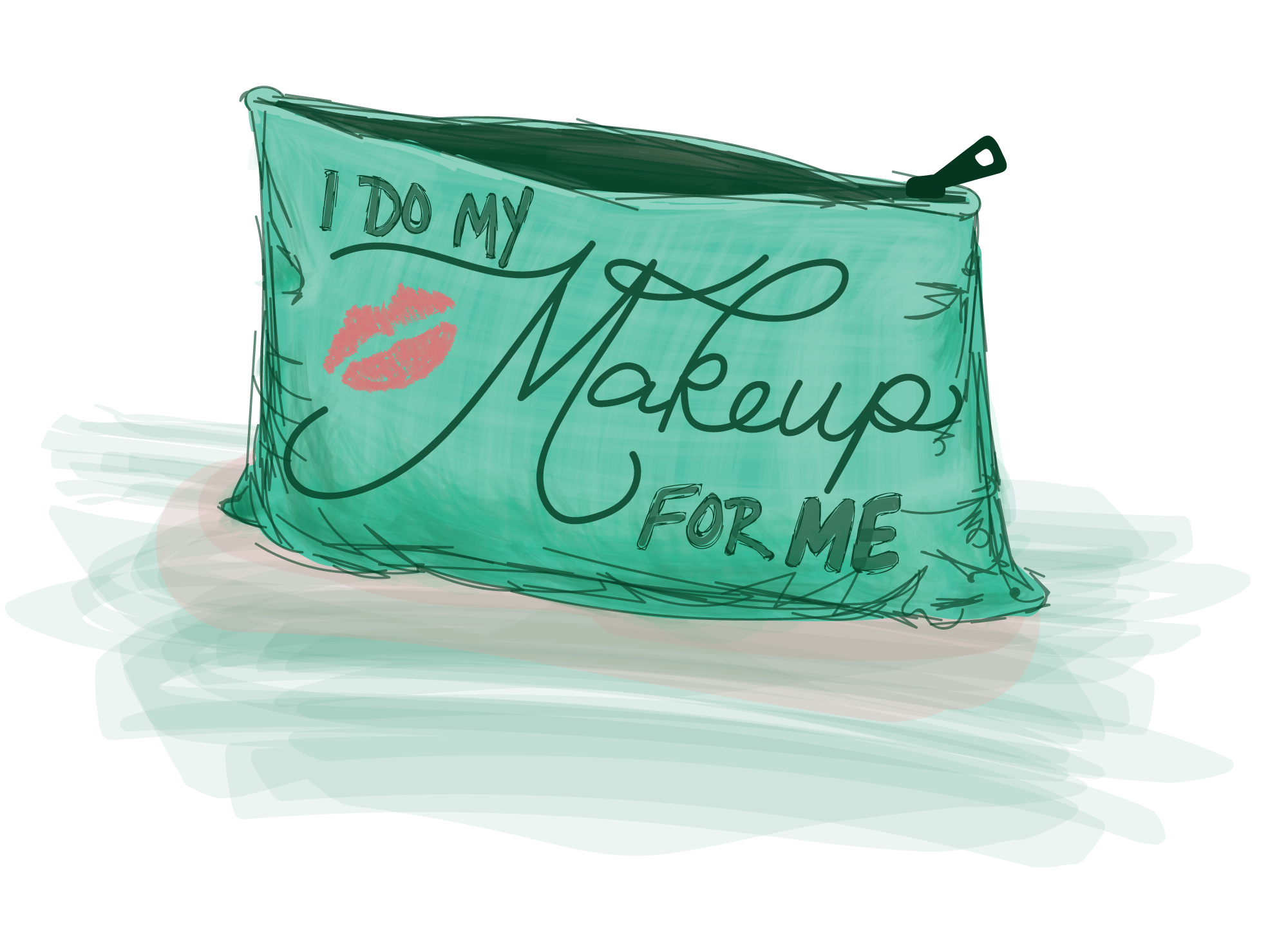 makeup bag that says I do my makeup for me with a lipstick stamp next to the letters