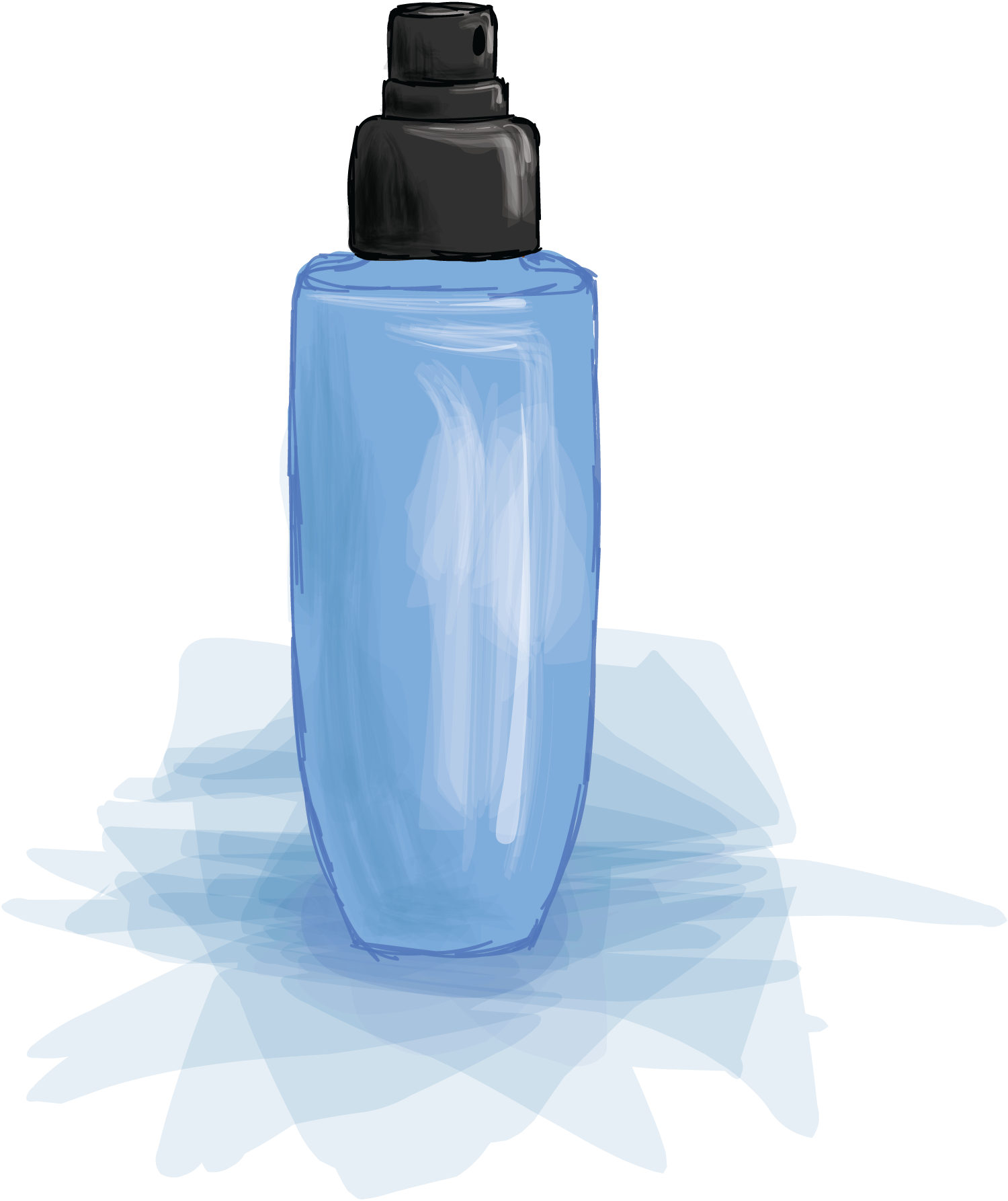 setting spray in a blue bottle