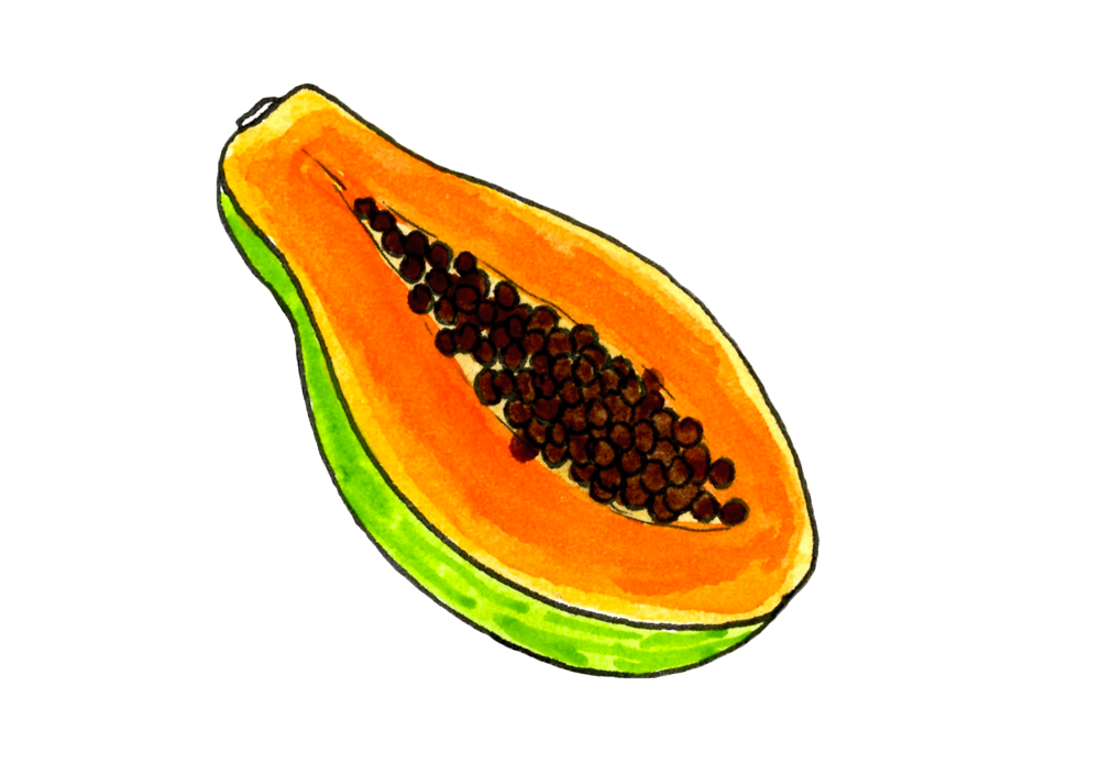 papaya sliced in half