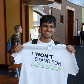 Shankar Mani ’18 stands up against global warming. 