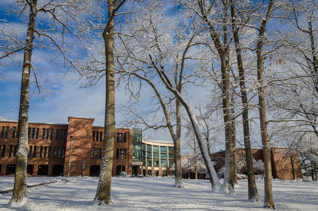 Harder Hall in the winter