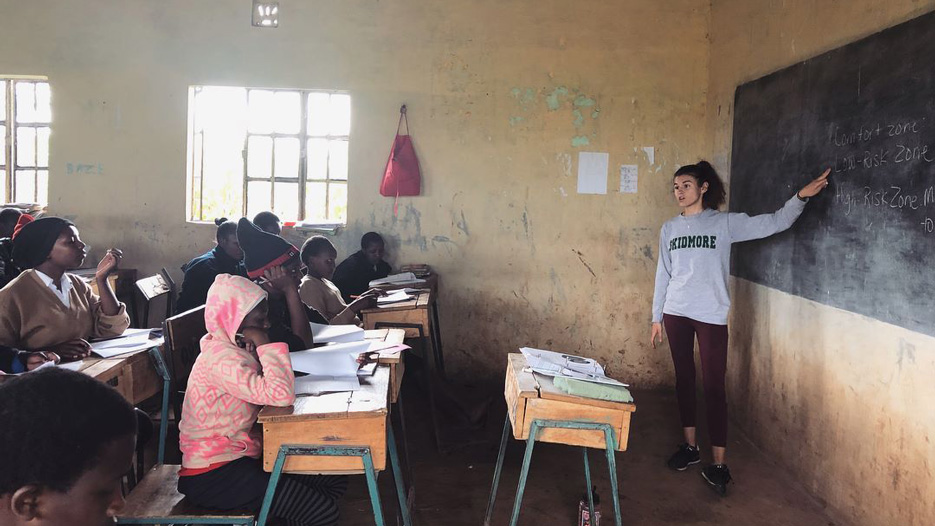 Marley Amico teaches in a classroom in Kenya