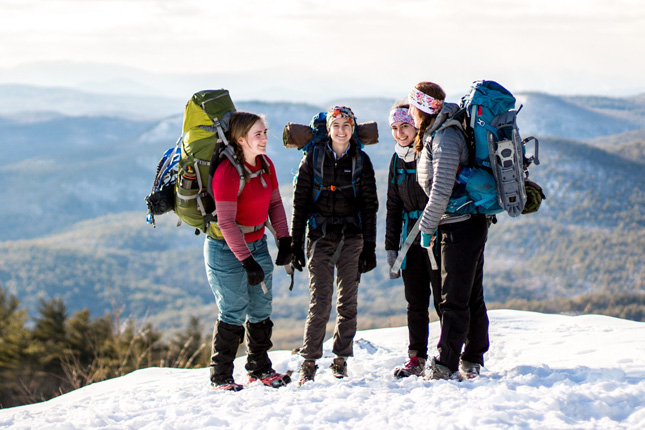 Skidmore students hike in the winter in the Adirondack Park