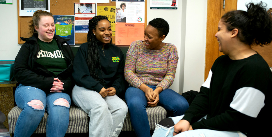 Moments like this, just hanging out, are some of the best times I’ve had with friends at Skidmore. Pictured from left to right: Brittany Herringshaw ’20, Brandy Smith ’21, NK Mabaso ’19, and Lhia Hernandez ’19 