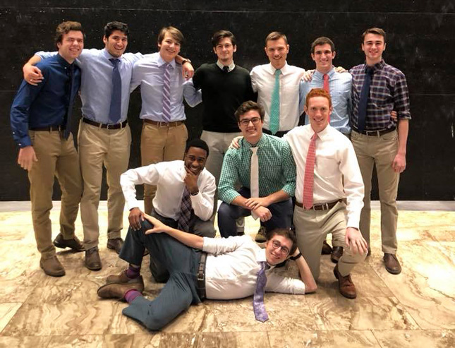 Group photo of a Skidmore men's acapella group