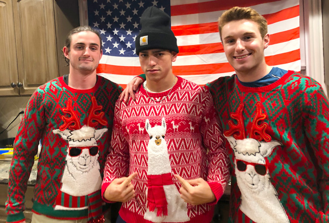 Three college students at a holiday event