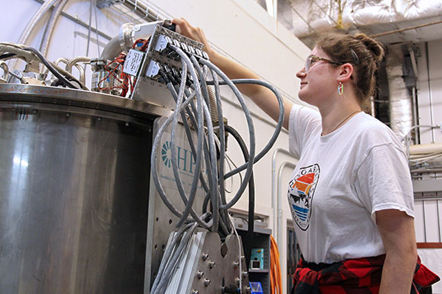 Francie Wharton '25 in the Cornell Laboratory for Accelerator Sciences at Cornell University.
