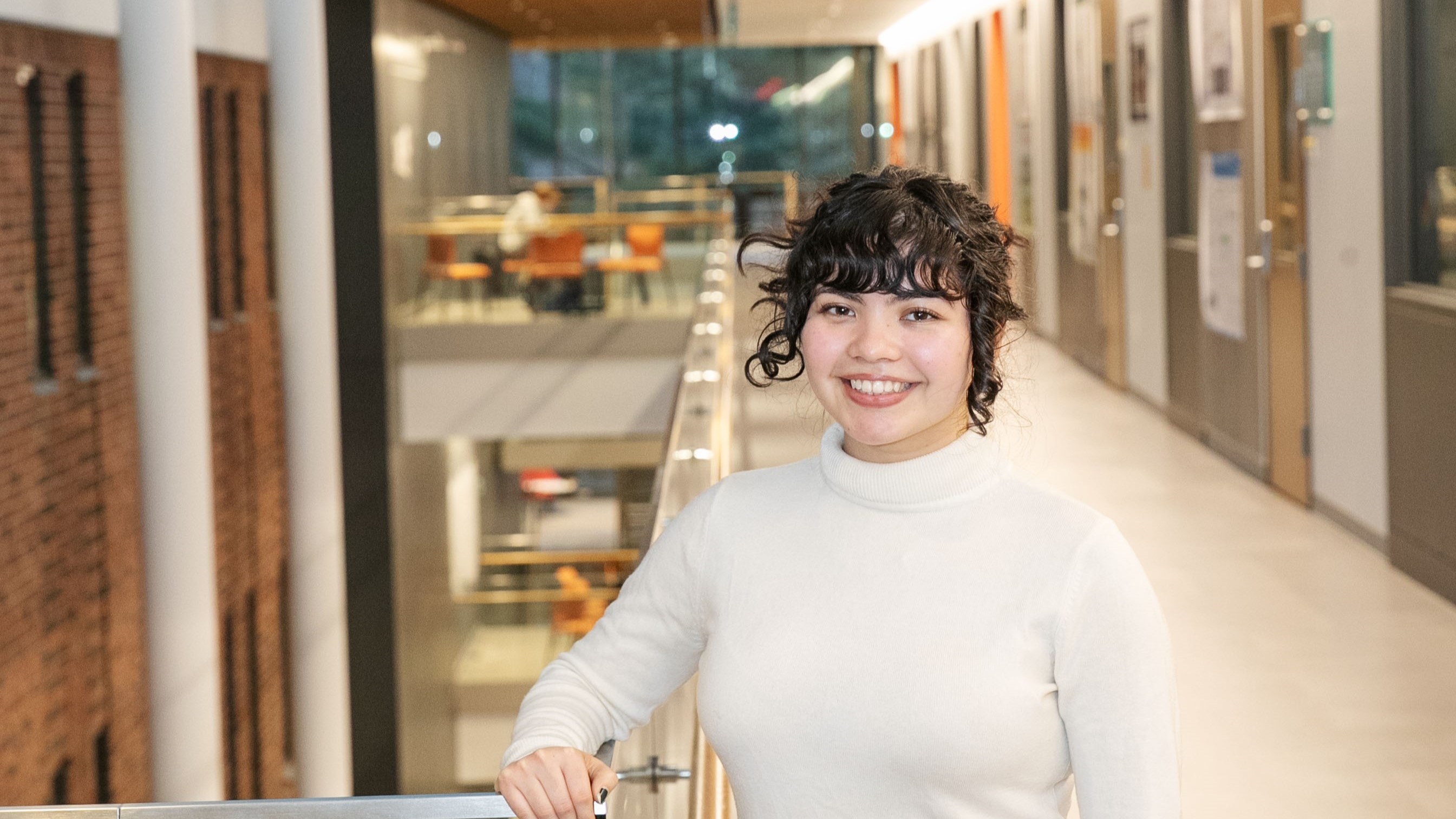 Lizbeth Mendoza '25 poses in the Billie Tisch Center for Integrated Sciences