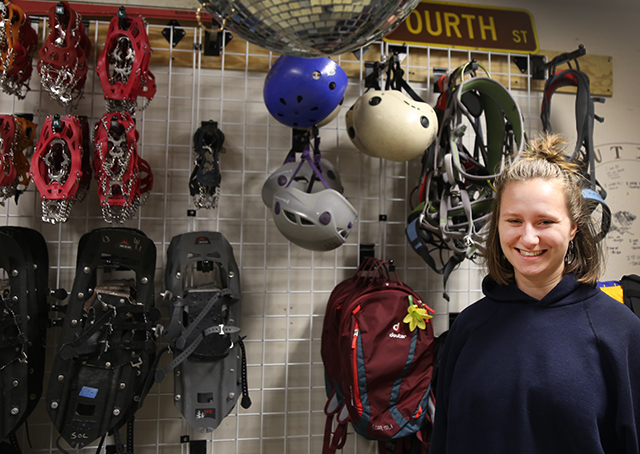 Calli Frankel ’25 recently had surgery on her foot but has remained active in Outing Club as a manager of its gear shed and member of the club’s executive board.