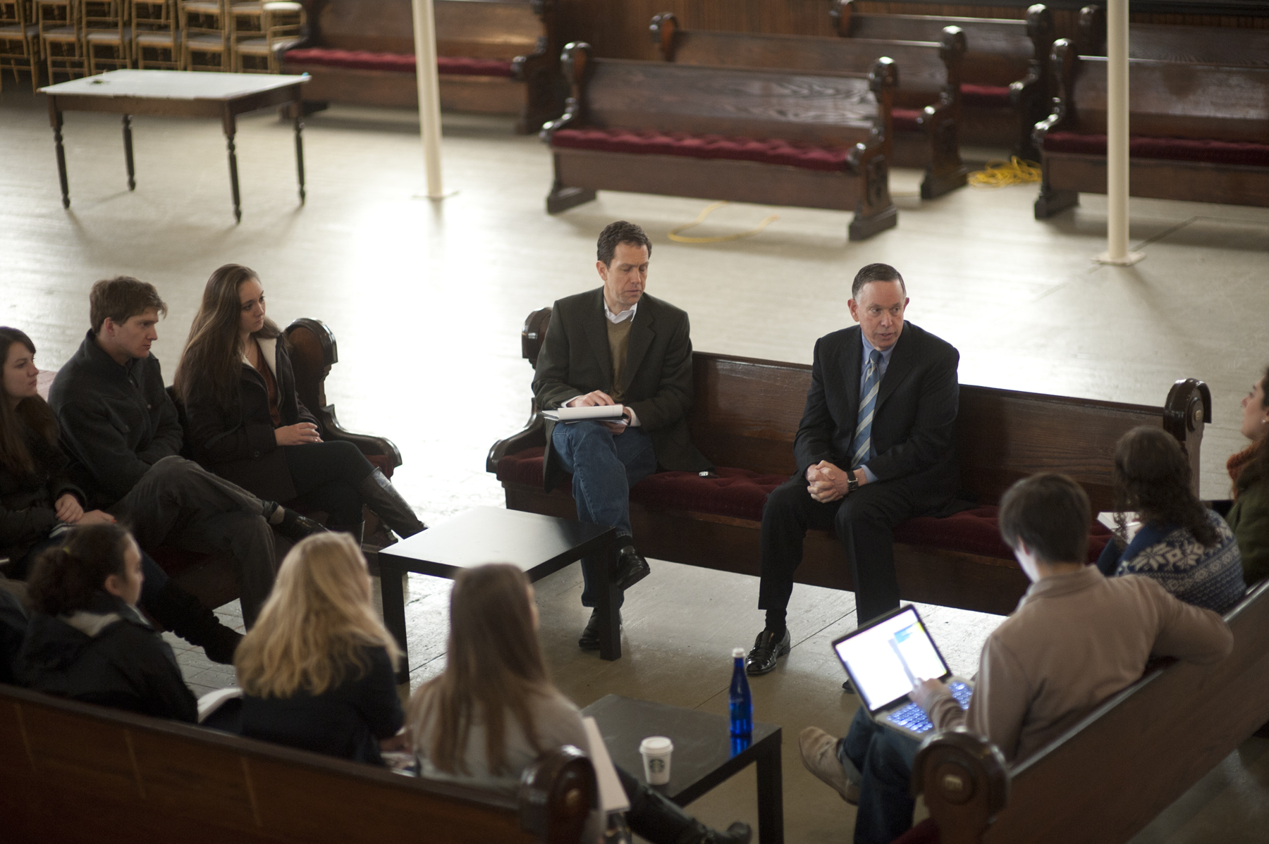 Skidmore arts administration students and Carr Distinguished Interdisciplinary Lecturer Michael Kaiser meet in the unheated shell of UPH in 2012 to imagine what the space could become.
