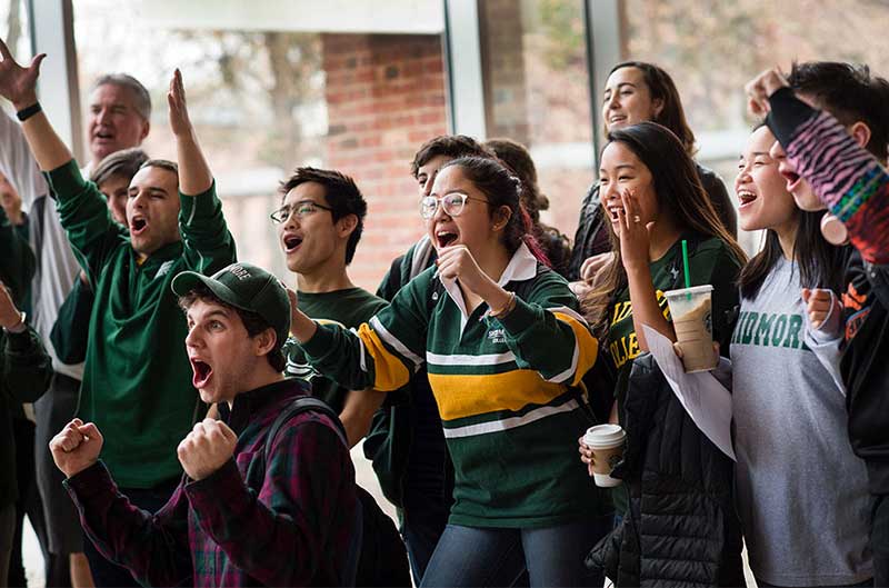 a group of people cheering