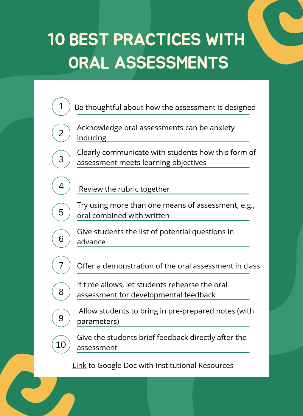 ten best pracctices oral assessments