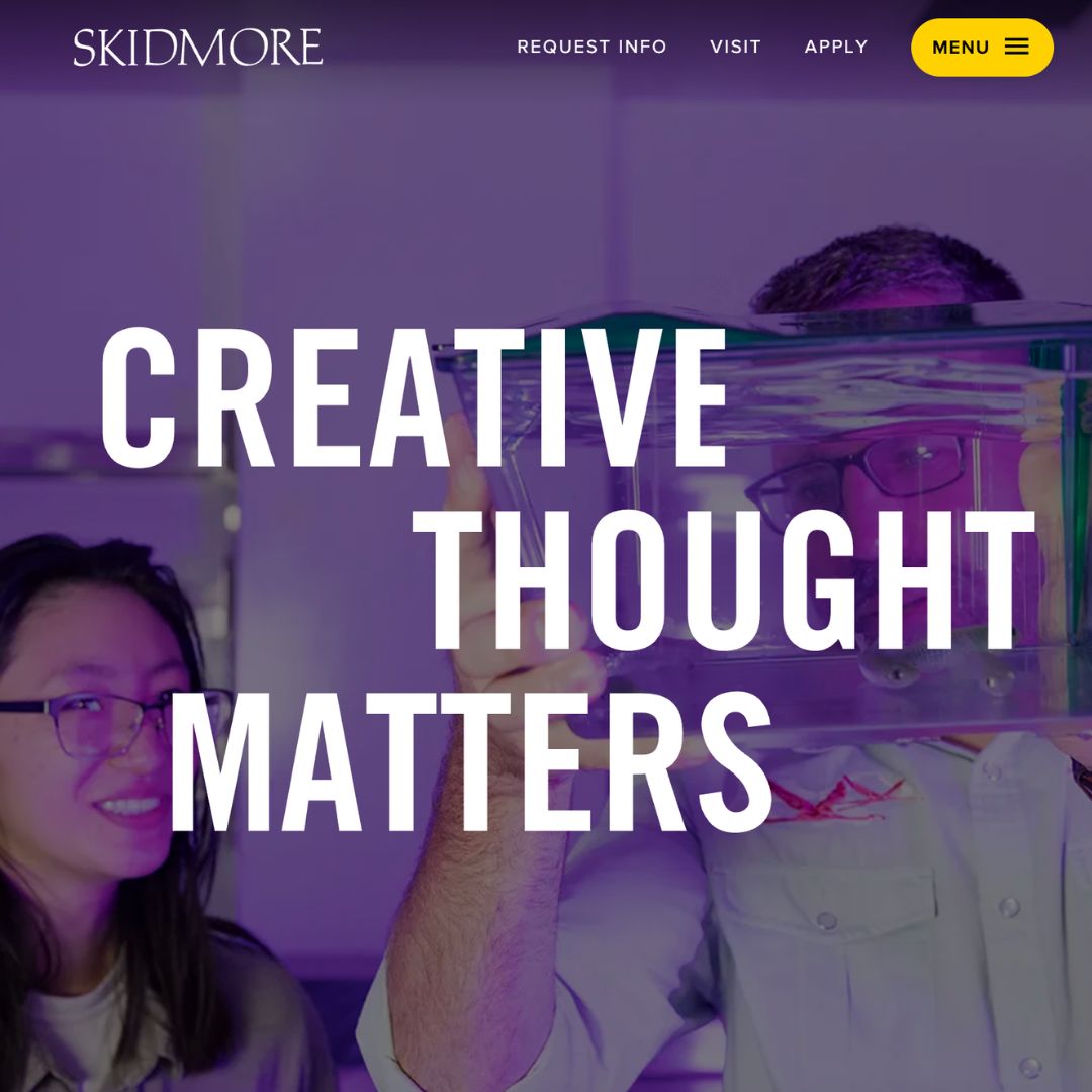 Skidmore College website homepage with the large headline “Creative Thought Matters”