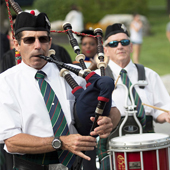 Convocation begins with the traditional bagpipes and drums