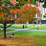Students enjoying the fall weather on Case Green