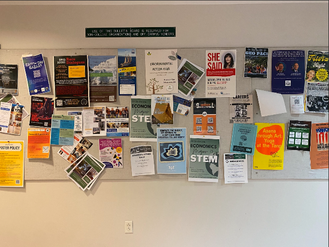 a wall covered in academic posters