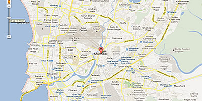 Google map, showing the location of Mumbai