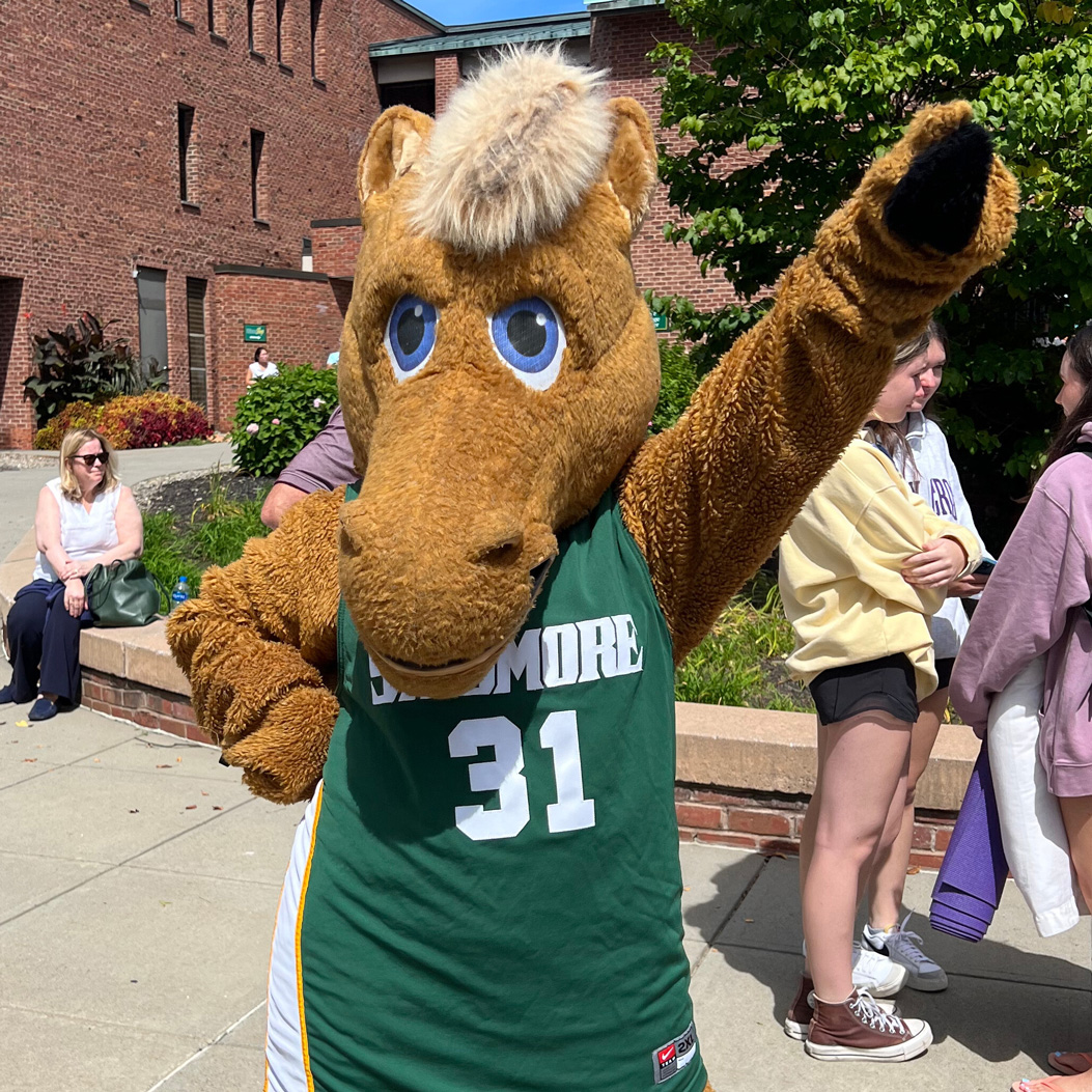 Horse mascot doing a disco move