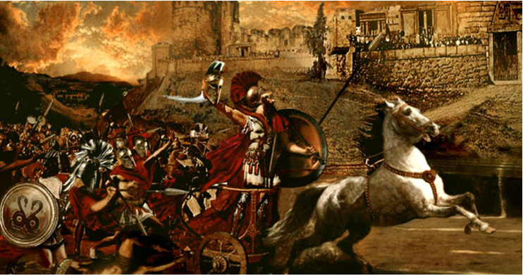 Roman Warriors going to Battle with Fire in the Background