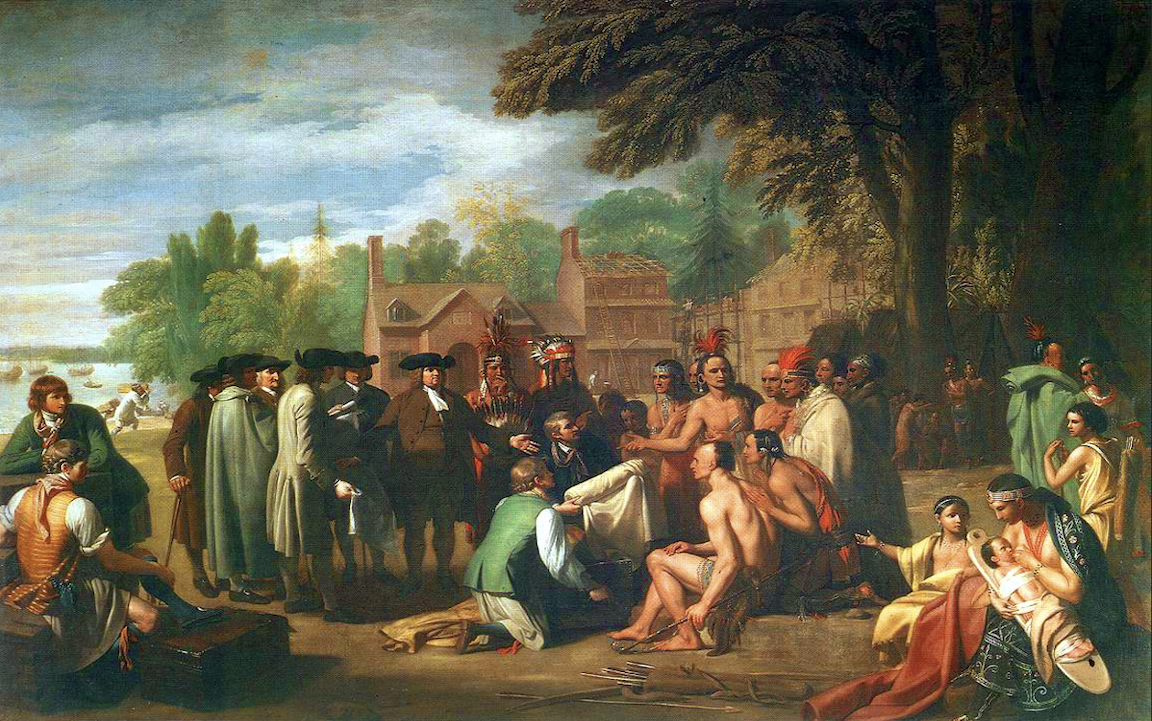 Painting of Europeans with Native Americans