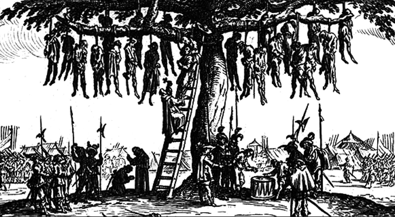 Print of bodies hanging from trees
