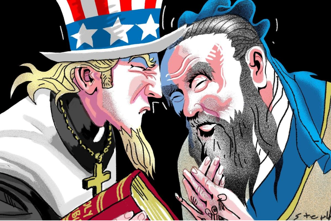 Illustration of Confucius and Uncle Sam and a Priest