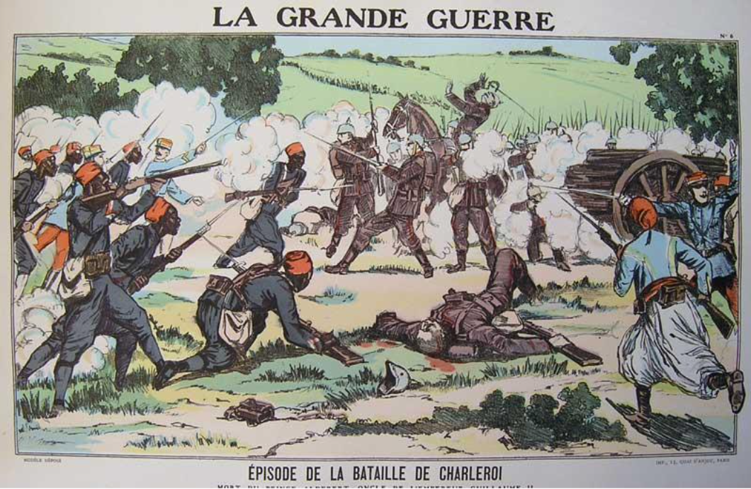 Illustration of Black Men Fighting with Guns (Captions in French)