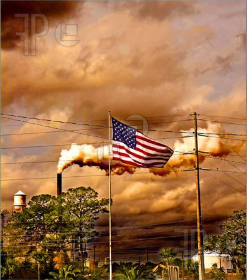 Photograph of Polution with American Flag