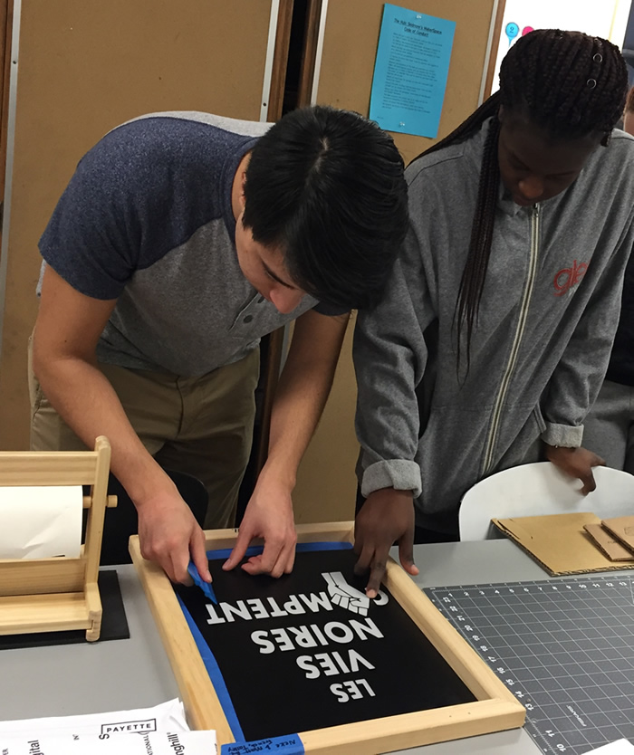 Screen printing students