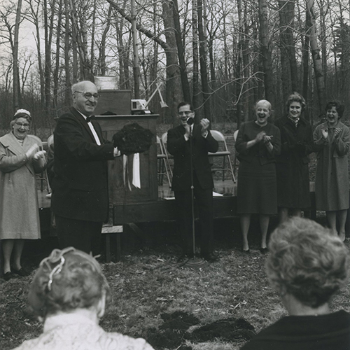 A groundbreaking ceremony for Skidmore's new campus