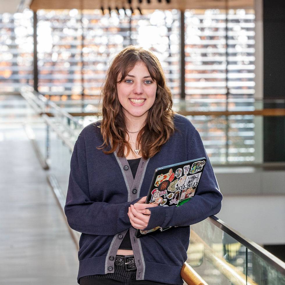 Lane Gray '26 in the Billie Tisch Center for Integrated Sciences