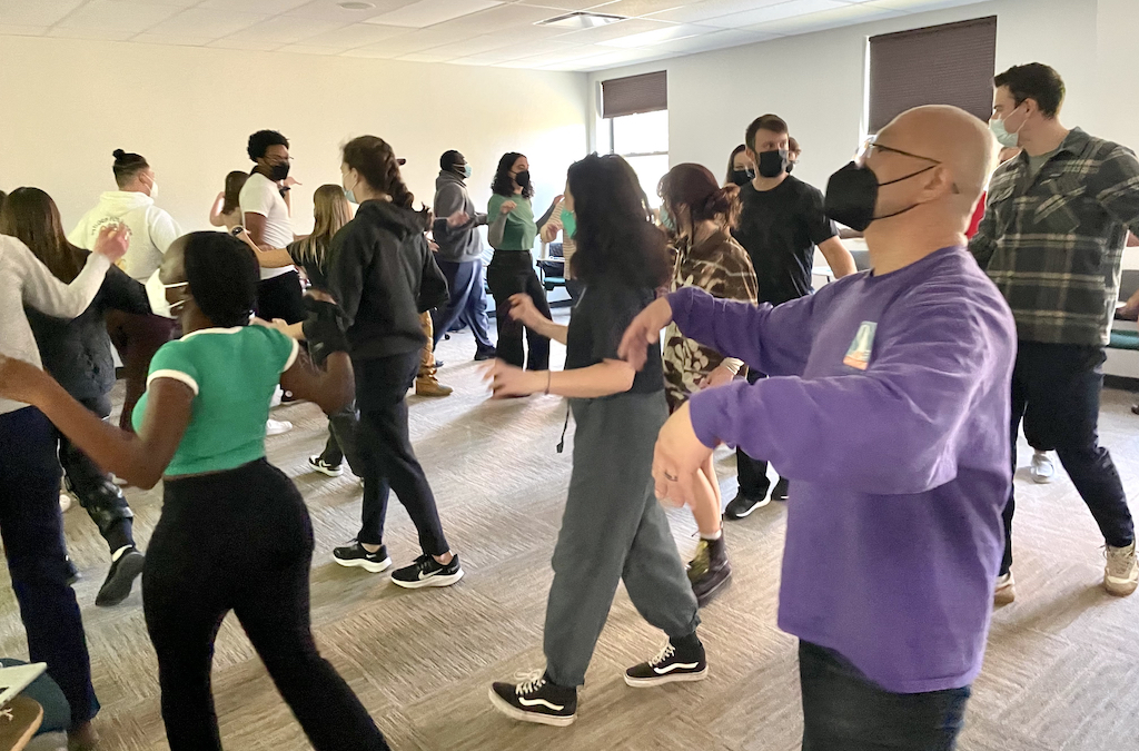 Movement exercise during HRW Theatre of the Oppressed Workshop