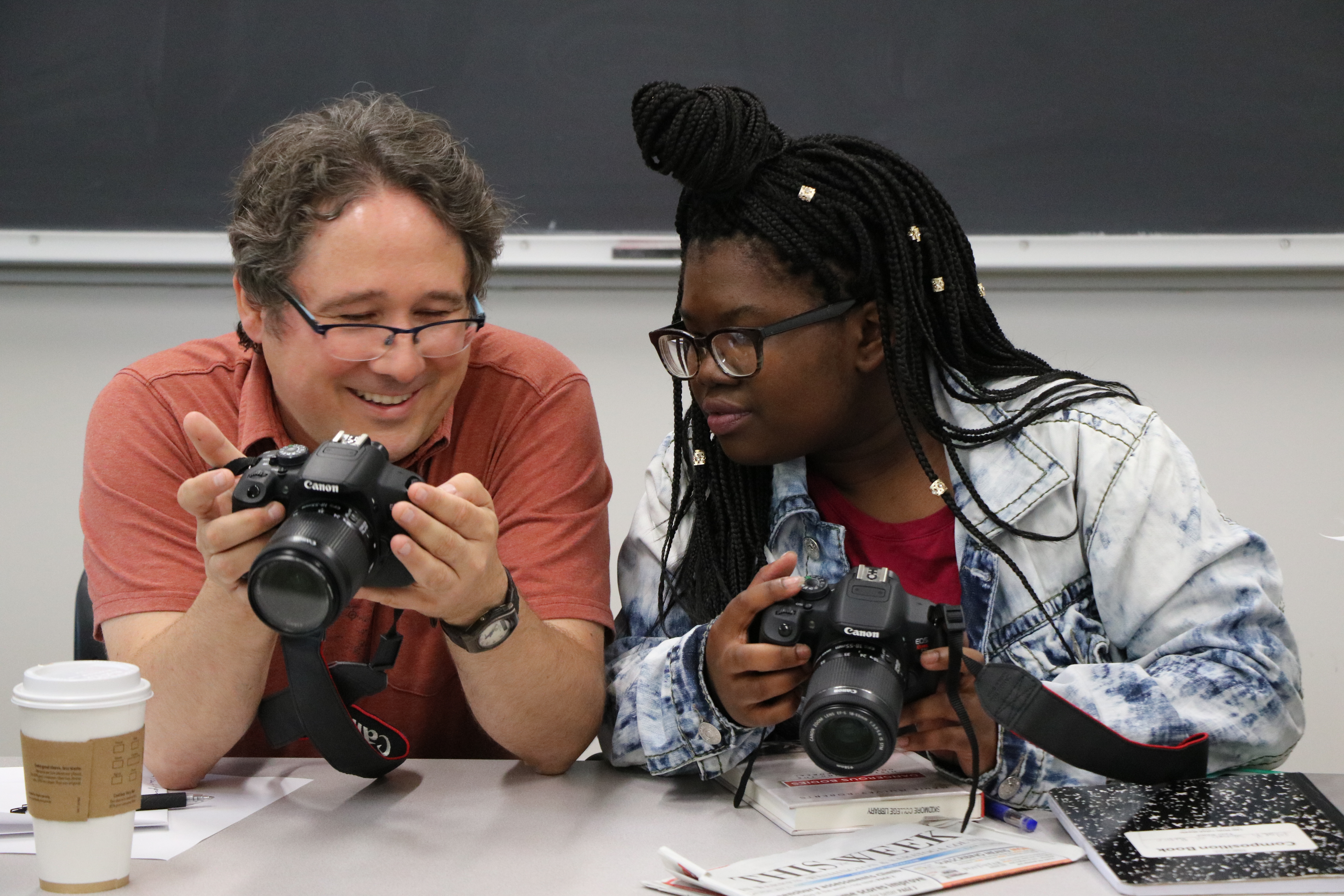 Faculty and Student in Video Storytelling Master Class